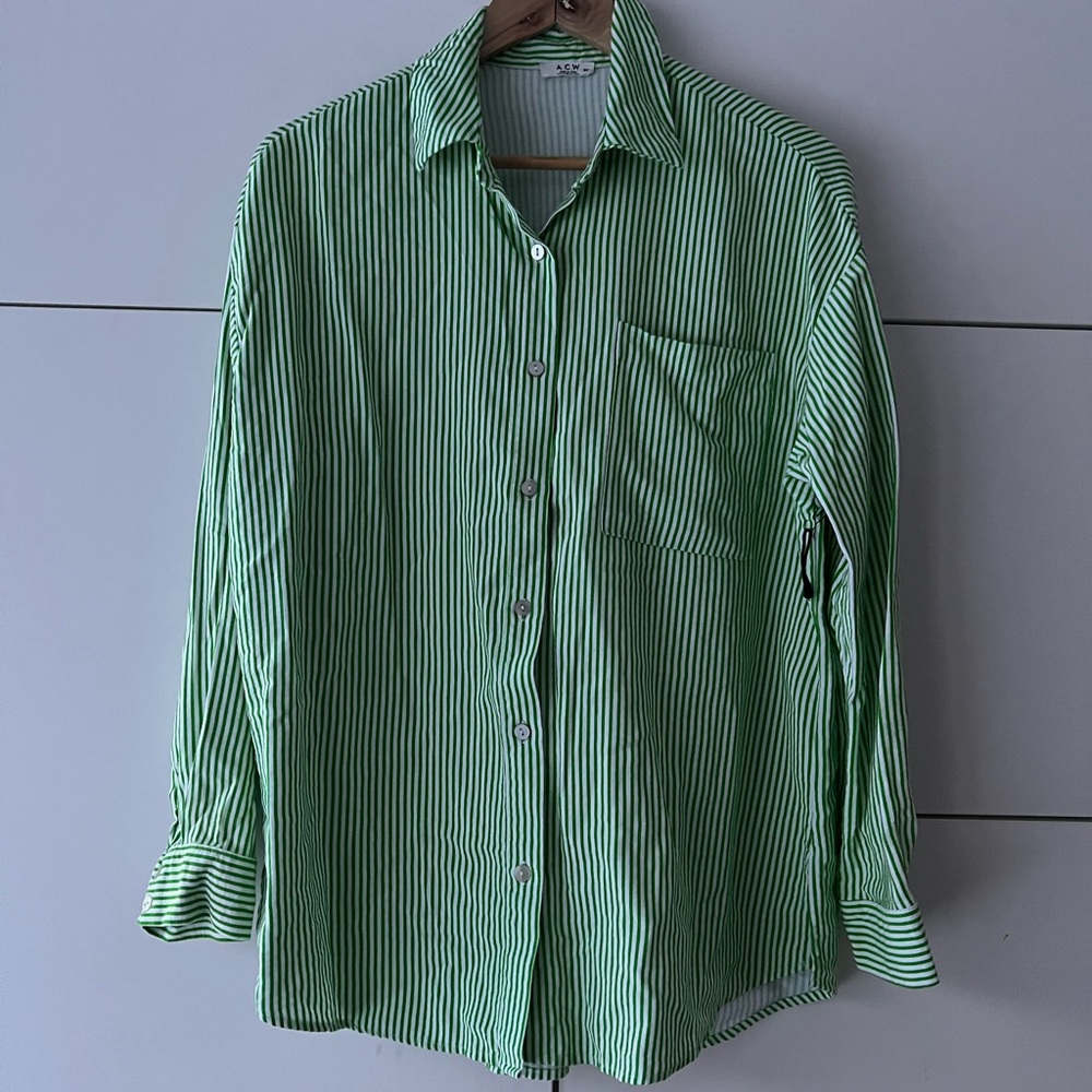 A Cold Wall ACW Green Striped Button Down Shirt